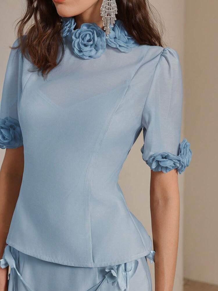 3Dフラワー柄 ウエストシャーリング マキシドレス 2点セット