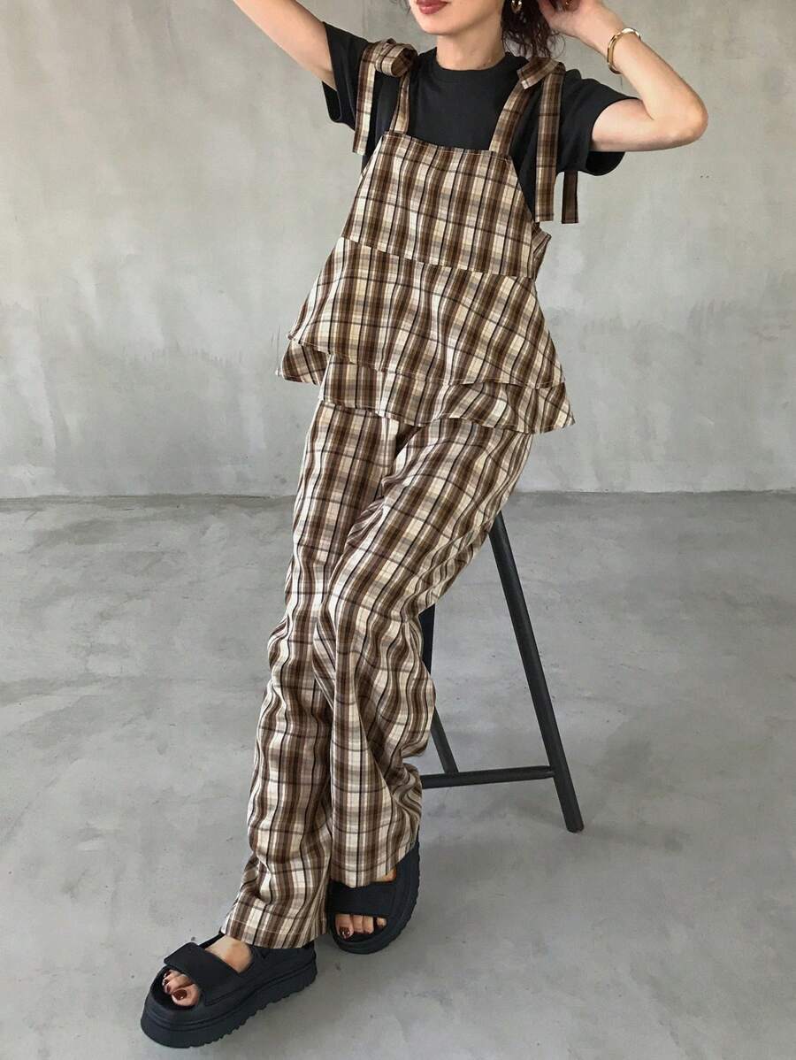 FRIFUL 2件套女士假日夏季格子吊带背心和短裤家居服套装 - 彩色 - 查看 1