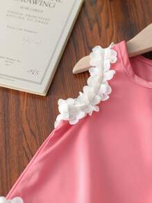 SHEIN 女婴时尚花卉蕾丝边休闲优雅套装，柔软面料，适合室内或室外活动，春夏季 - 彩色 - 查看 5