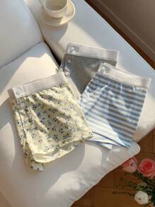 SHEIN PETITE CURVE Women's Knitted Casual Shorts: Soft, Breathable, And Stylish Multicolor Prints With Contrast Binding - Multicolor - View 5