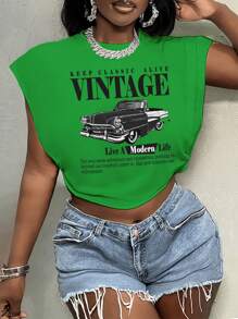 Slaydiva Lässiges Vintage-T-Shirt mit klassischer Autografik und Rundhalsausschnitt, kurzes, lockeres T-Shirt für Damen, geeignet für den Sommer