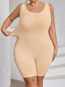 SHEIN CURVE+ Plus Size Women Seamless Shapewear With Bust And Hip Lift - Abdominal, Waist And Thigh Shaper Jumpsuit, Curve Plus, Boho Vacation Beach Outfits For Woman/Beach Dress/Beach Vacation Outfits/Beach Essentials / Graduation/Tea Party Dress - Apricot - View 6