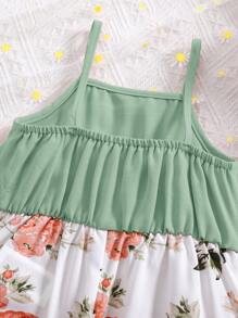 SHEIN Babygirl 可爱花卉印花无袖连体裤，夏季 - 彩色 - 查看 4