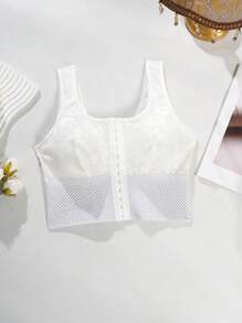 Myrelith Front Button Lace Patchwork Cropped Shaping Camisole - White - View 7