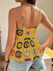 SHEIN Printed Ruffle Hem Casual Maternity Camisole Top - Yellow - View 2