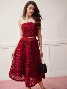 MOTF PREMIUM FLORAL APPLIQUED TUBE TOP,VALENTINE'S DAY - Burgundy - View 3