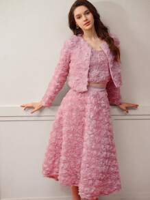 MOTF PREMIUM MESH FLORAL PATCHED BOXY COAT, VALENTINE'S DAY - Dusty Pink - View 5