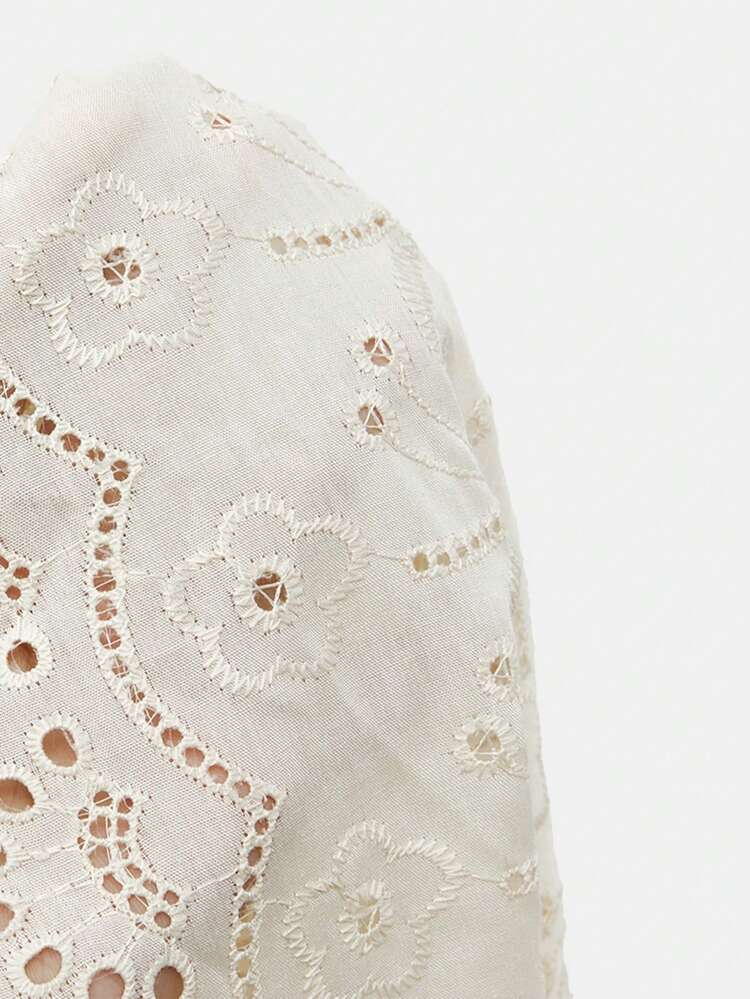 SHEIN Maija 女性のカジュアルな無地の空き目刺繍ブラウス