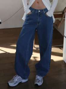 DAZY Jeans larghi blu navy con tasche, casual, a carrota, per donna