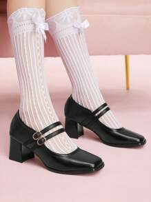 CUCCOO DOLLMOD Women Adjustable Buckle Design Fashionable High Heeled Pumps For Christmas - Black - View 5