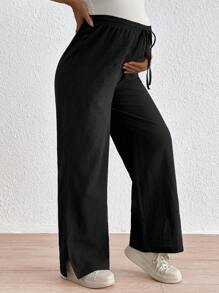 SHEIN Casual Woven Maternity Pants With Adjustable Drawstring And Comfortable Fit