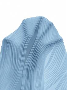 Poéselle Exquisite Jacquard Textured Grain Fabric, Excellent Minimalist Shap And Fashionable Lettuce Trim Button Front Textured Slim V-Neck Tee, Summer Vacation Season Polo Shirts For Women - Blue - View 7