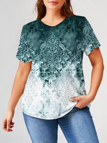 EMERY ROSE Maglietta casual comoda, taglia grande, con stampa sfumata vintage