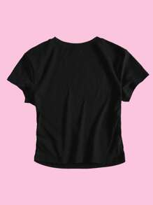 SHEIN Unity 女士休闲樱桃字母印花短款 T 恤，夏季 - 黑色 - 查看 2