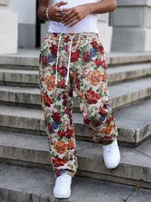 Manfinity Roghcode Men's Casual Daily Wear, Perfect For Seaside Vacations, Featuring An INS-Style Loose Floral Print Straight-Leg Pants, Fall - Multicolor - View 5