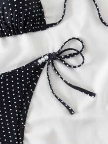 Swim Basics Women's Sexy 2pcs Random Dot Halter Tie Pearl Bikini Set, For Summer