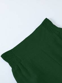 Teenager Girls' Summer Casual Vacation Drawstring Waist Wide Leg Pants, Blue - Green - View 3