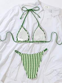 Swim Vcay Set Bikini a righe da donna con collo all'halter per la spiaggia estiva