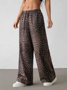 SHEIN PETITE Pantaloni larghi casual e dritti con stampa leopardata