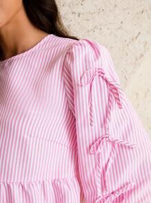 MaterniWear 孕妇夏季休闲条纹蝴蝶结衬衫 - 粉色 - 查看 4