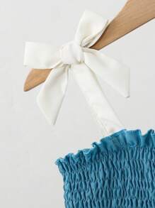 SHEIN Genkimix Girls' Summer Creative Color-Blocking Bow Decor Ruffle Waist Cami Jumpsuit - Blue - View 5