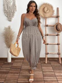 SHEIN LUNE Plus Size Adjustable Strap Casual Printed Jumpsuit