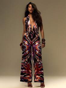 MUSERA Extreme Cowl Satin Printed Y2k Jumpsuit For Summer, Vacation, Festival Outfit Winter Evening