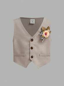 3 件套男婴绅士套装 - 卡其色背心夹克、松紧腰裤、领结和衬衫 - 卡其色 - 查看 6