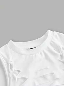 SHEIN ICON Women's White Knitted Crop Tank Top: Casual Round Neck Sleeveless Cami With Stylish Cut Out Details And Lace-Up Sides - White - View 3