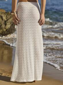 Aralina Two Pieces Lace Tie Front Split Hem Elegant Vacation Outfit Women Top And Maxi Skirt Set - White - View 6