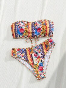 Swim Chiccia Ladies' Flower Random Print Strapless Strap Bikini Set, Summer Beach - Multicolor - View 7