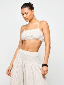 AiiRZ Set gonna plissettata a righe maxi e top a fascia, look spiaggia estivo, vacanze e tempo libero, outfit casual due pezzi