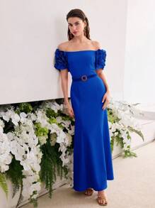 MOTF Soiréza 立体花朵斜裁鸡尾酒会礼服 - 藍色 - 查看 6