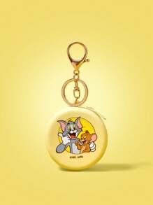 TOM & JERRY X SHEIN Coin Purse, Coin Purse Keychain, Solid Color Minimalist Key Chain Pouch, Cute Student Coin Wallet, Backpack Key Holder, Pendant Coin Bag, Mini Wallet Pouch - Yellow - View 2