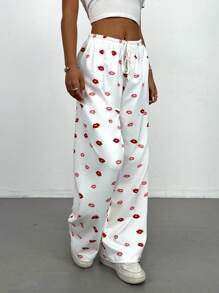 SHEIN PETITE Pantaloni casual da donna con stampa su tutto il capo e laccio frontale, stile minimalista per uso quotidiano