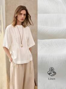 Ontre White Bohemian Style 3/4 Sleeve Cinched Waist Casual Everyday Shirt