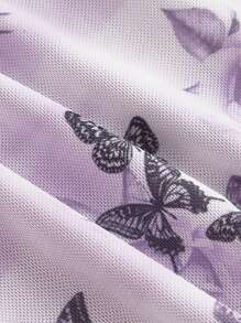 SHEIN MOD Butterfly Blommig Mini Cap ärmar Tie Midja Fit & Flare Dress - Lila - Visa 4