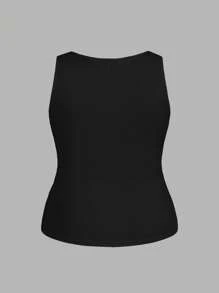 Slaydiva 2pcs/Set Casual Versatile Summer Ribbed Sleeveless Top And Camisole Plus Size, Suitable For Summer - Black and White - View 7