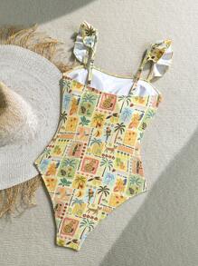 Soleia Beach Vacation Outfits Swimwear Women Swimsuit Summer Beach Outfits For Woman Vacation Outfits Woman  High Waisted Bathing Suit Beach Holiday Modest Cute Flounce Print One-Piece One Piece Swimsuit Women - Multicolor - View 2