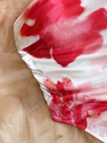 Soleia Plus Size Women Tie Dye Floral Print One Shoulder Smocked Asymmetrical Ruffle Hem Fitted Top - Pink - View 5