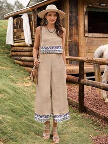 LanaWest Women Summer Sleeveless Long Top, 2 Pieces Set - Black - View 3