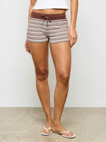 AiiRZ Pantalones cortos tipo bombachos a rayas, informal, de punto acanalado con cordón, cómodo, deportivo, de verano, casual, para dormir, hacer ejercicio, gimnasio, aptitud física