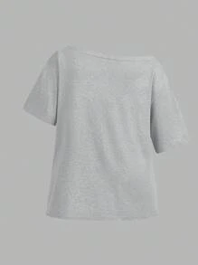 SHEIN EZwear 3pcs Plus Size Solid Color Asymmetric Neck Loose T-Shirts, Summer Wear - Multicolor - View 4