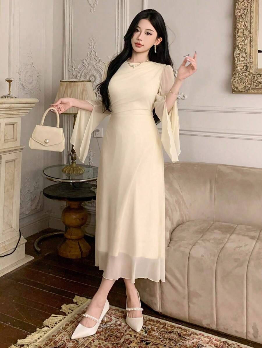Vestido midi de mujer para fiestas de primavera/verano, vestido elegante de graduación para el Día de San Valentín - Beis - Ver 1