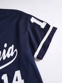 Tween Boys Letter Print Color Block Sporty Casual Shirt, Soft & Comfortable, Versatile For Daily Wear, Outdoor Activities, School, Streetwear, Party And Home Leisure, Spring/Summer - Navy Blue - View 6