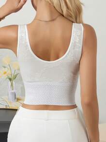 Myrelith Front Button Lace Patchwork Cropped Shaping Camisole - White - View 2