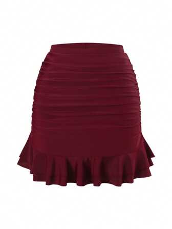 SHEIN Unity 女士纯色荷叶边泳裤 海滩装