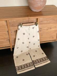 FRIFUL 女士夏季印花阔腿宽松裤，沙滩度假装 - 白色 - 查看 4