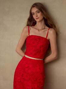 MOTF PREMIUM Women's Elegant Solid Color Embroidered Applique Camisole, Summer - Red - View 4