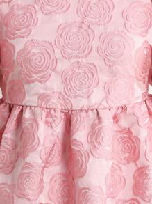 Ontre Tween Girls Loose & Comfy Party Bubble Sleeve Bow Decor Backless Design Textured A-Line Casual Solid Color Dress - Baby Pink - View 6